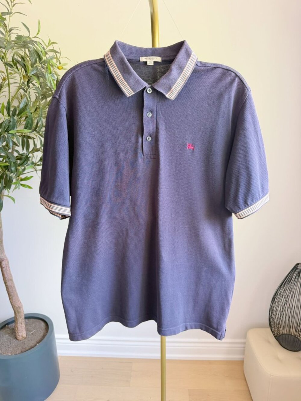 Vintage Burberry London Men’s Navy Polo Shirt Logo XL